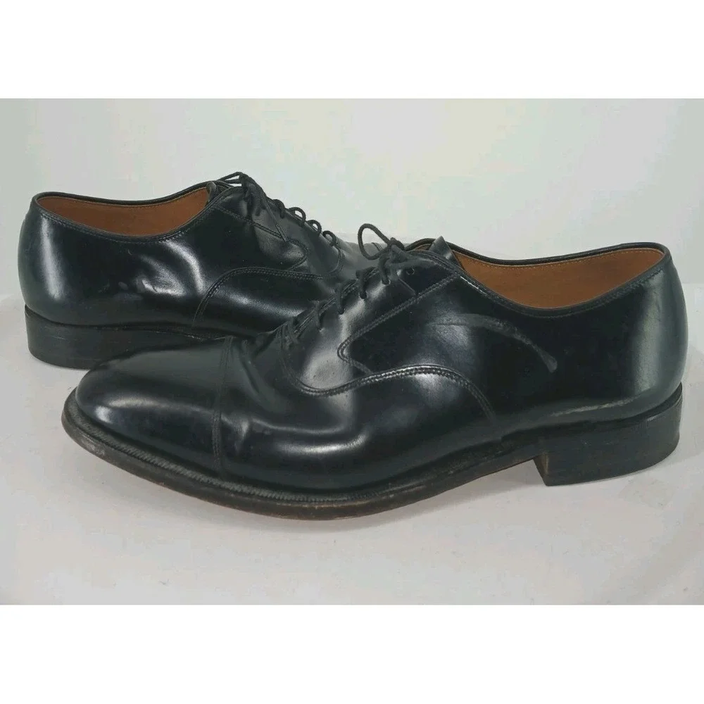 Johnston & Murphy Mens Leather Handcrafted Black Cap Toe Dress Shoes SZ 9.5 C134